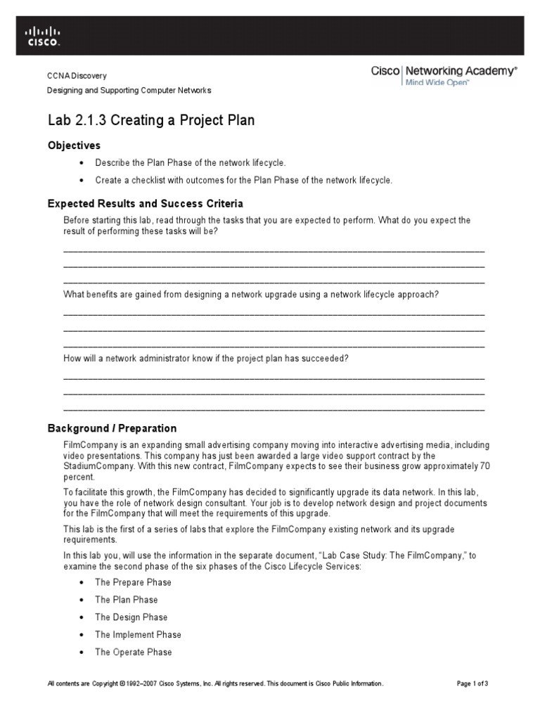 CCNA Lab: Network Project Planning Guide | PDF | Infrastructure | Cisco ...