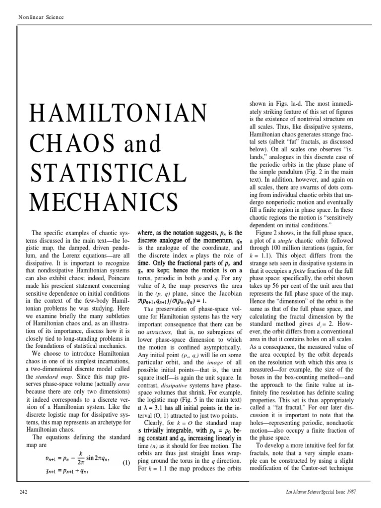 Hamiltonian Chaos in Nonlinear Systems | PDF | Chaos Theory | Dynamical ...