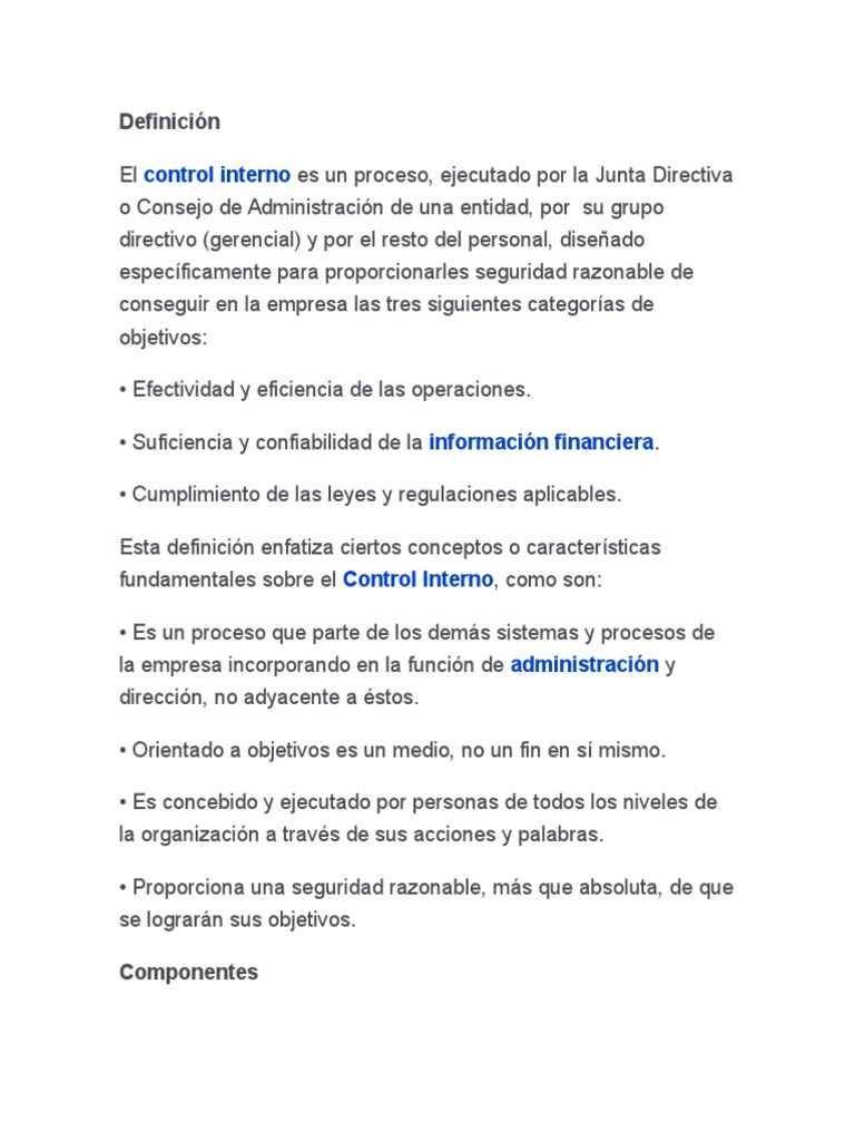 Componentes del Control Interno COSO | PDF | Sistema de informacion ...
