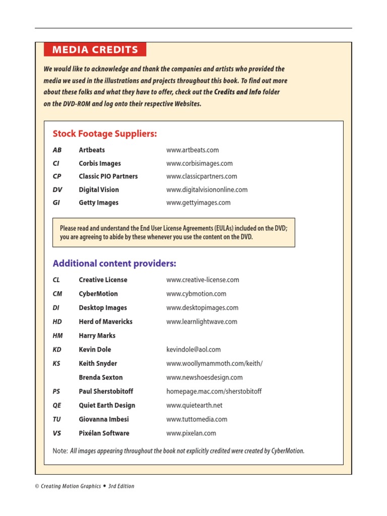 Media Credits for Motion Graphics | PDF