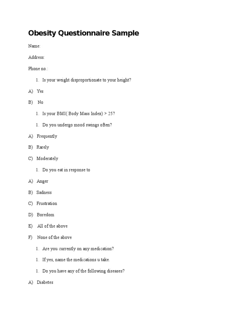 Student Obesity Questionnaire Sample | PDF | Self-Improvement | Lifestyle
