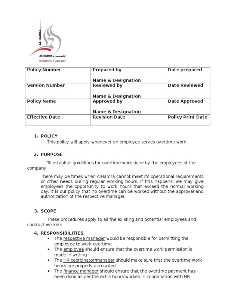 Overtime Policy and Procedures | PDF