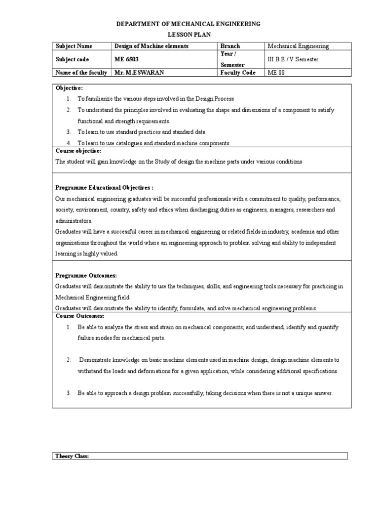 Mechanical Engineering Design Syllabus | PDF | Mechanical Engineering ...