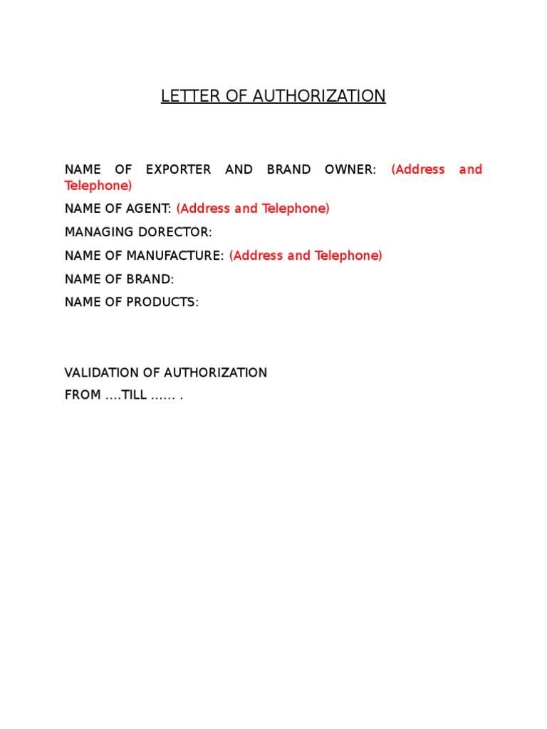 Exporter Authorization Letter Template | PDF | Technology & Engineering