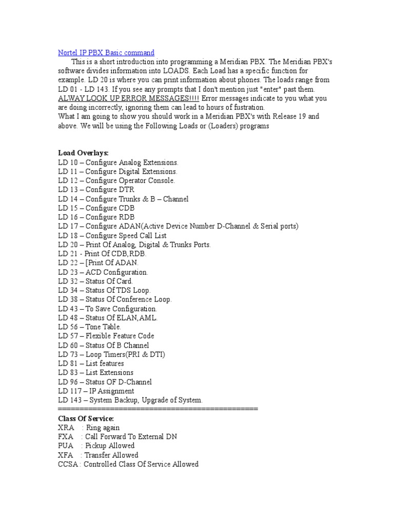 Nortel IP PBX Basic Command Equipment
