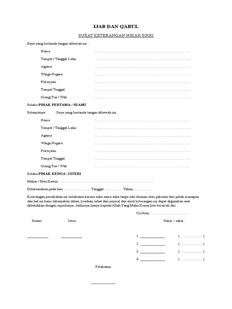 Contoh Surat Nikah Siri 2018