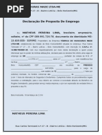 MODELO DE DECLARAÇÃO DE TRABALHO