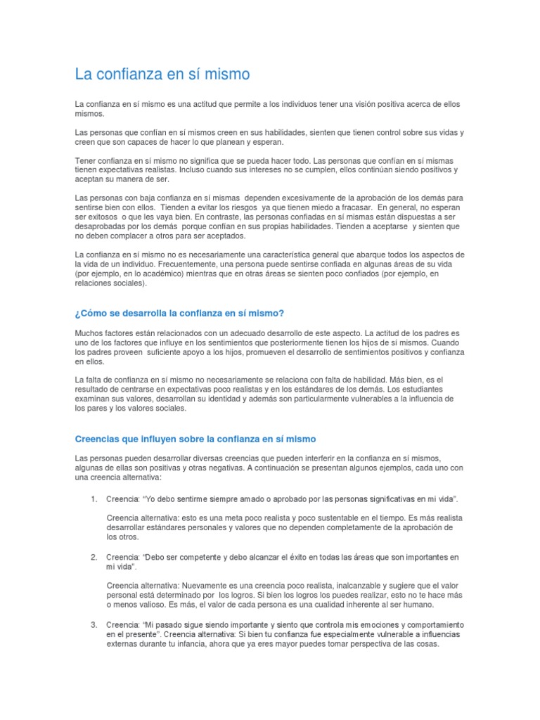 Desarrollo de la confianza en sí mismo | PDF | Confianza (emoción ...