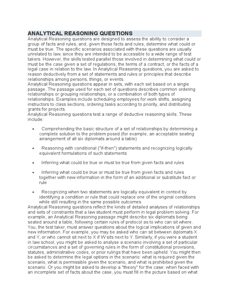 Analytical Reasoning Questions PDF Reason Deductive Reasoning