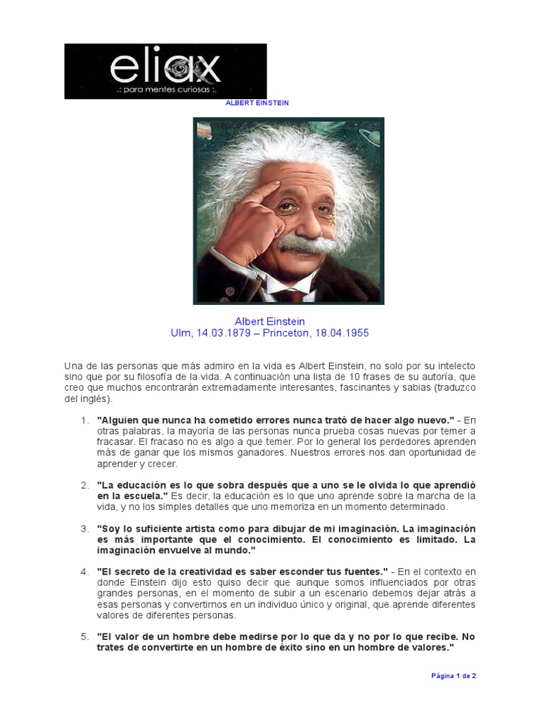 Albert Einstein. Pensamientos de Vida | PDF | Albert Einstein | Conocimiento, image size:768x1024