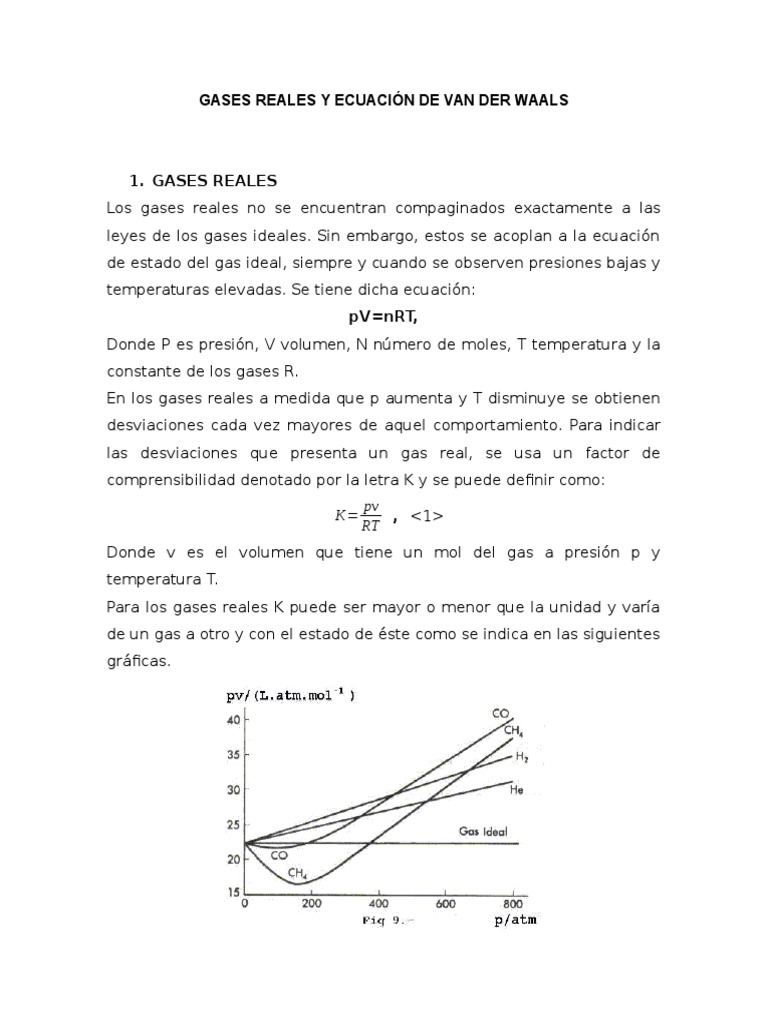 Gases Reales y Ecuación de Van Der Waals | PDF | Gases | Mole (Unidad)
