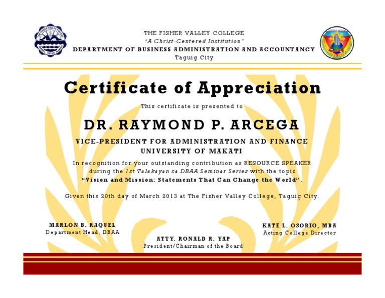 Sample of Certificate of Appreciation PDF