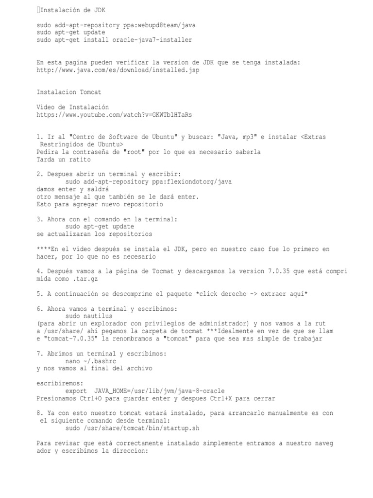 Instalación de JDK y Tomcat en Ubuntu | PDF | Software Unix | Software ...