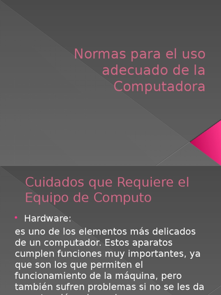 Normas para el Uso Adecuado del Computador | PDF | Hardware de la ...