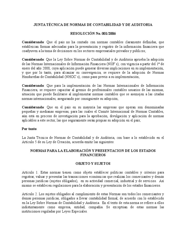Normas Contables y de Auditoría en Honduras | PDF | Compartir (Finanzas ...