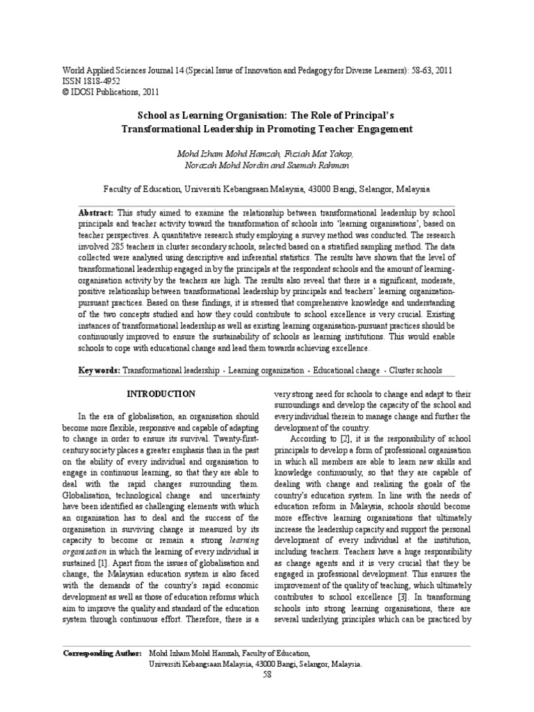 School As Learning Organisation: The Role of Principal's ...