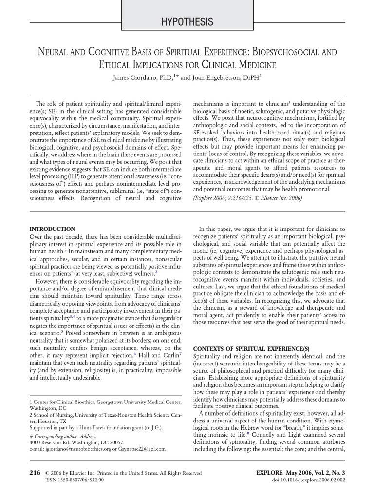 Explore - Neural and Cognitive Basis of Spiritual Experience | PDF ...
