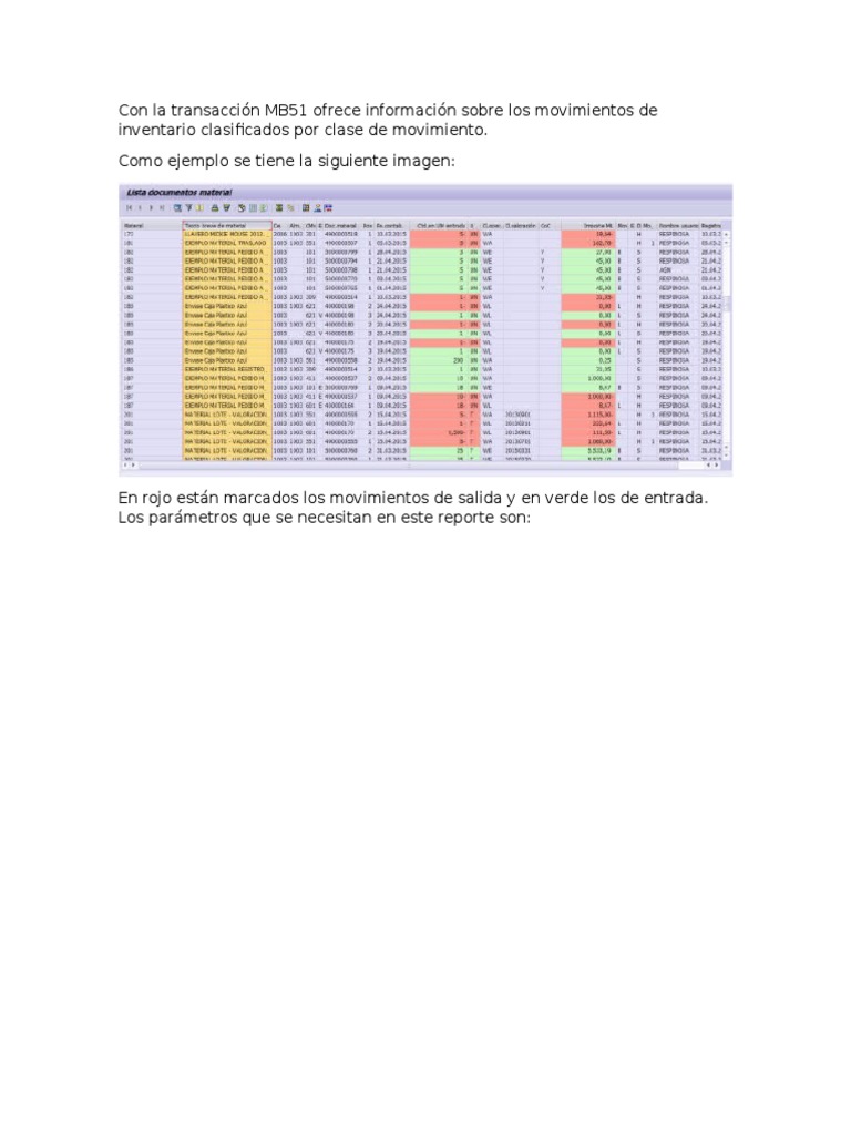 Reporte de Movimientos de Inventario MB51 | PDF