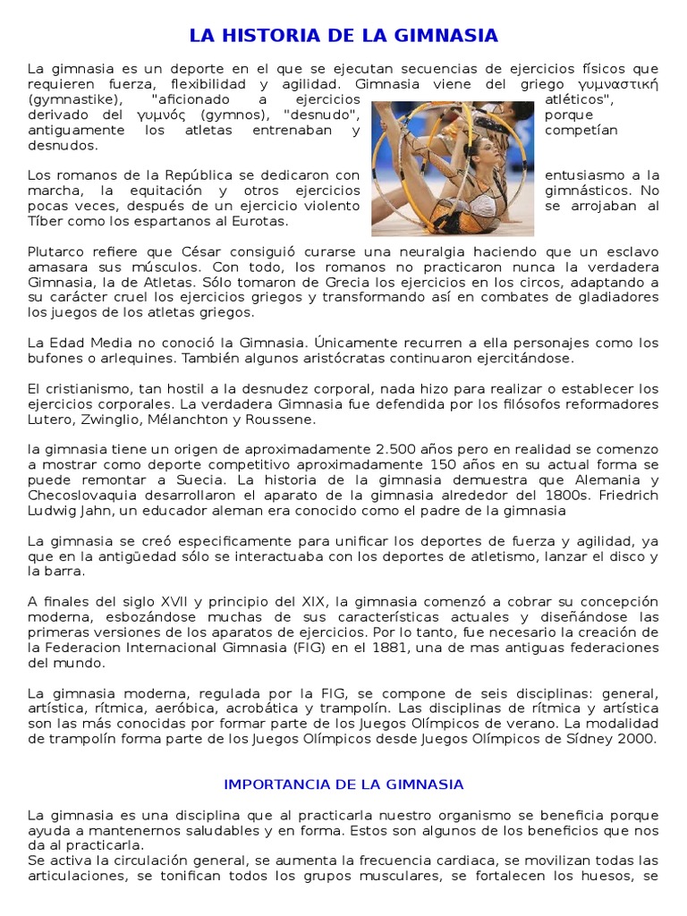 Historia de la Gimnasia: Orígenes y Evolución | PDF | Gimnasia ...