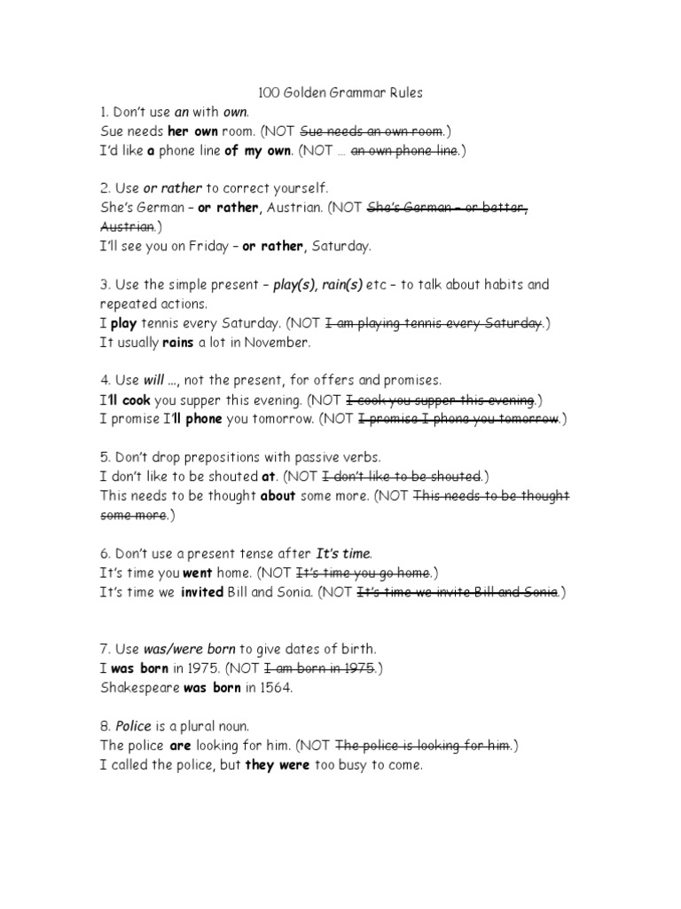 100 Essential Grammar Rules | PDF
