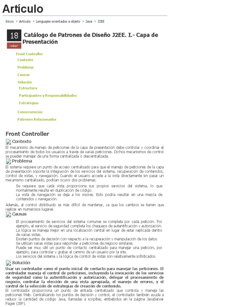 Patrones de Diseño: Front Controller J2EE | PDF | Páginas del servidor ...