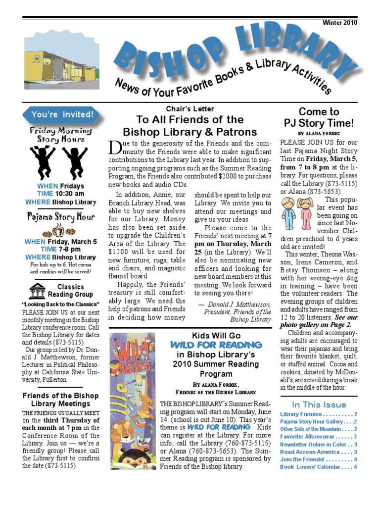 Bishop Library Winter 2010 Newsletter | PDF