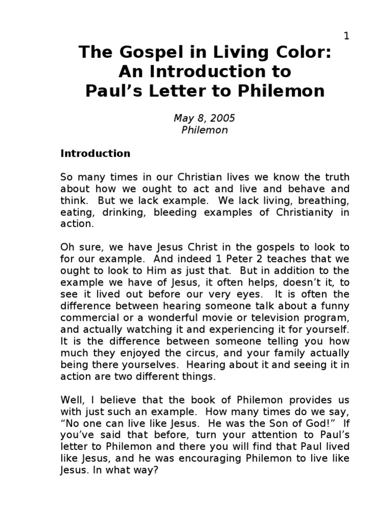 Sermon 1 - The Gospel in Living Color - Intro To Philemon | PDF ...