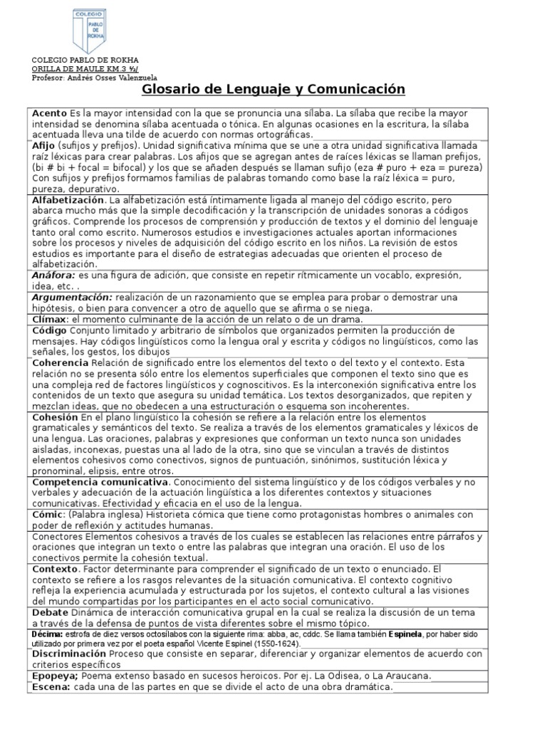 Glosario de Lenguaje y Comunicación | Palabra | Narración