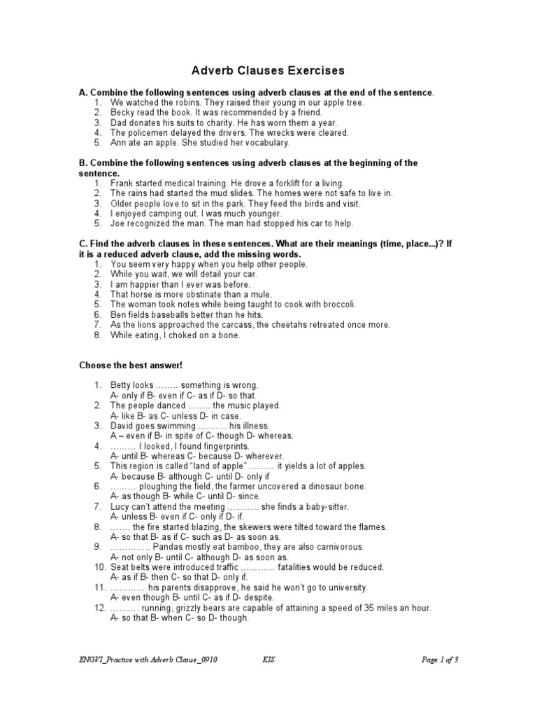 Free Worksheet Adverb Clauses Worksheet exercise of adverb clause ellipsis adverb
