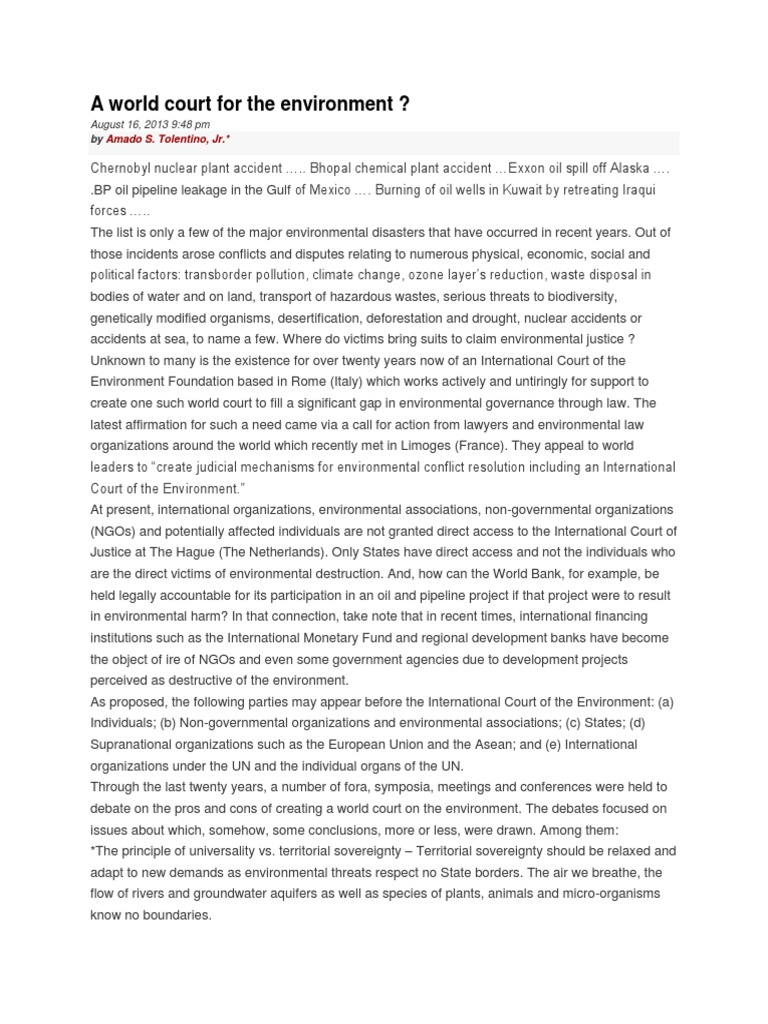 Need for International Environmental Court | PDF | Environmental Law ...