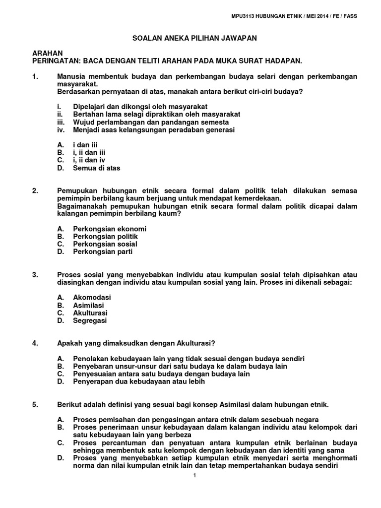 Mpu3113 Hubungan Etnik May 2014 Pdf