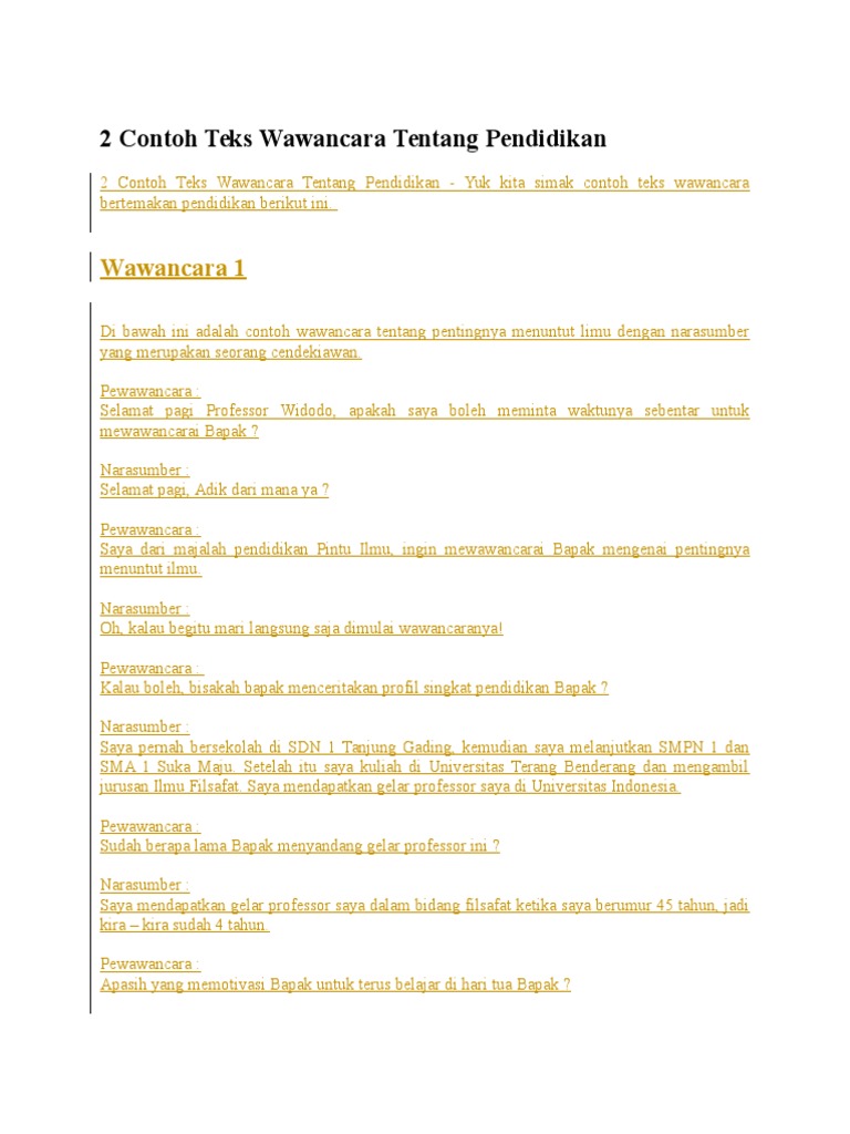 Contoh Wawancara Singkat Dengan Narasumber - Aneka Macam Contoh