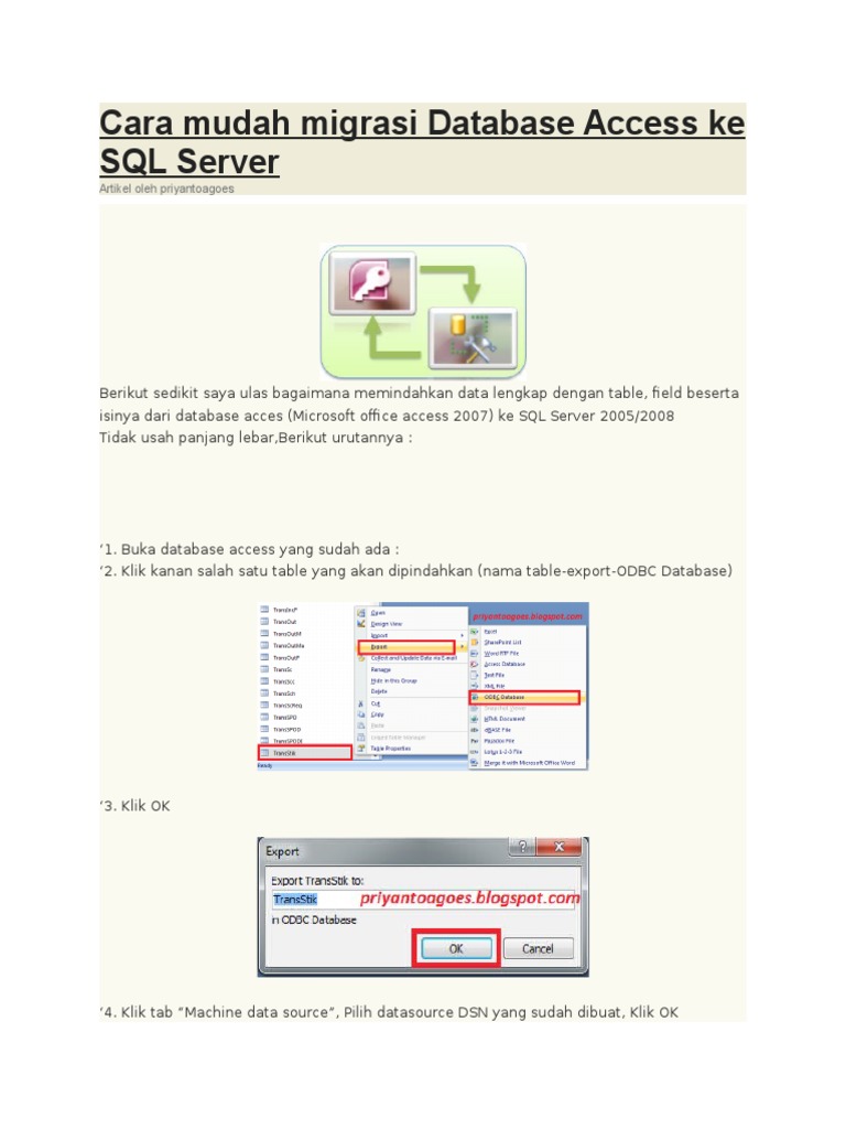 Cara Mudah Migrasi Database Access Ke SQL Server | PDF | Komputer