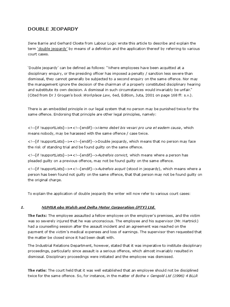 Double Jeopardy Law Double Jeopardy Acquittal