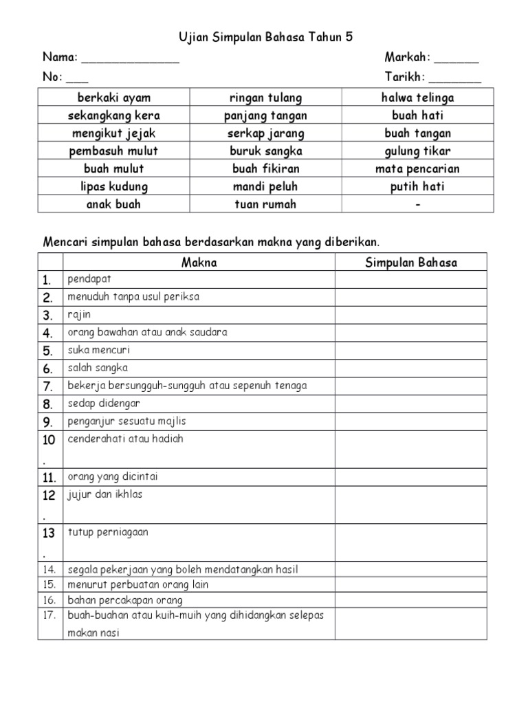 Simpulan Bahasa Tahun 5 Pdf