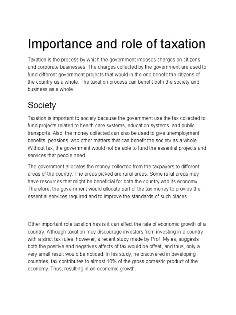 Importance and Role of Taxation Taxes Economic Growth