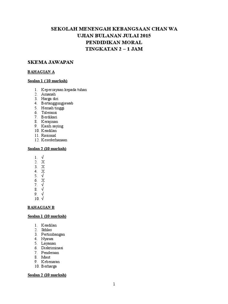 Skema Jawapan Moral Pdf