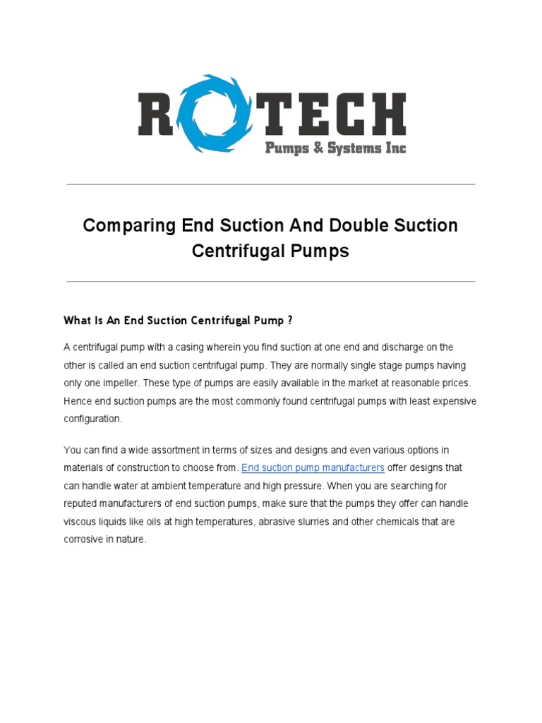 End Suction vs. Double Suction Pumps | PDF | Pump | Continuum Mechanics