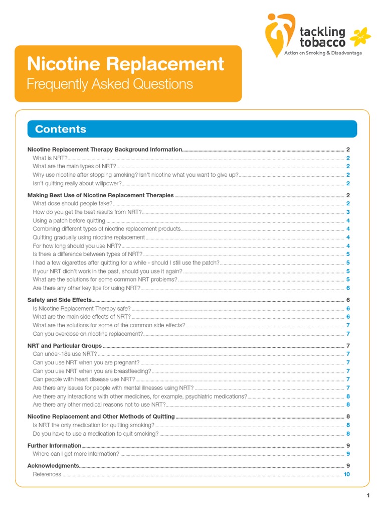 Nicotine Replacement Therapy FAQs | PDF | Smoking Cessation | Nicotine