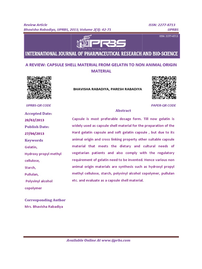 A Review - Capsule Shell Material From Gelatin To Non Animal Origin ...