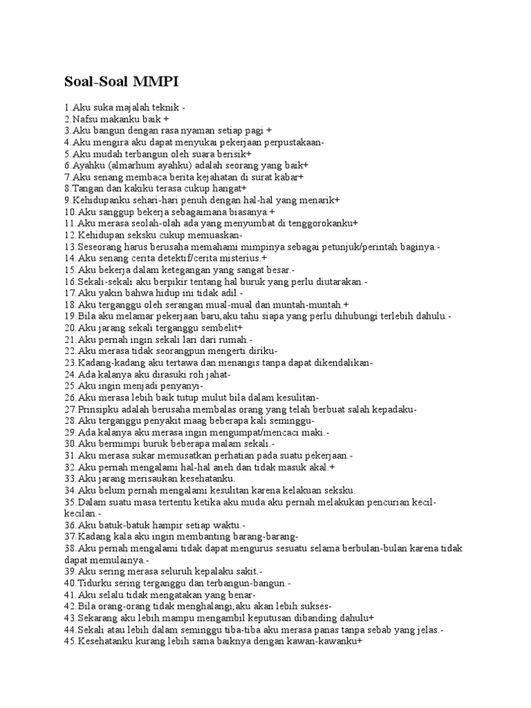 Jawaban Psikotes Mmpi Psikotes Untuk Kamu