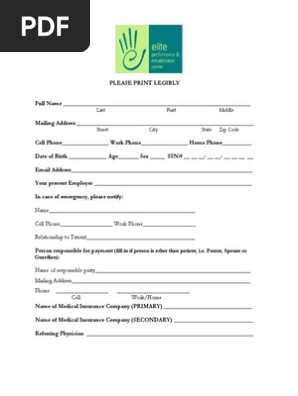 Elite Patient Intake Form 2013