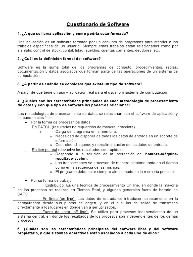 Cuestionario Software Programa De Computadora Software