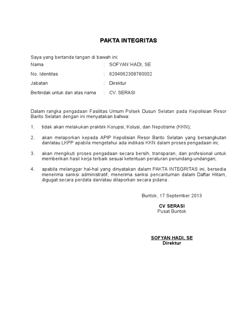 Pakta Integritas Pdf