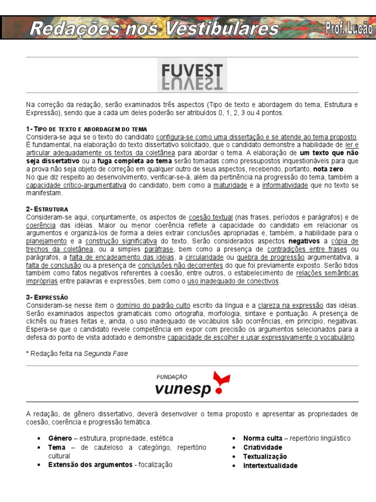 A Redacao Nos Vestibulares Criterios De Correcao Teses Semiotica