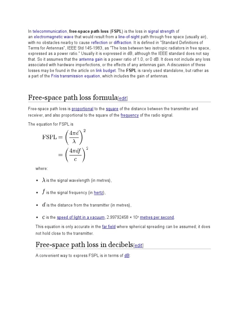 Free-Space Path Loss Explained | PDF