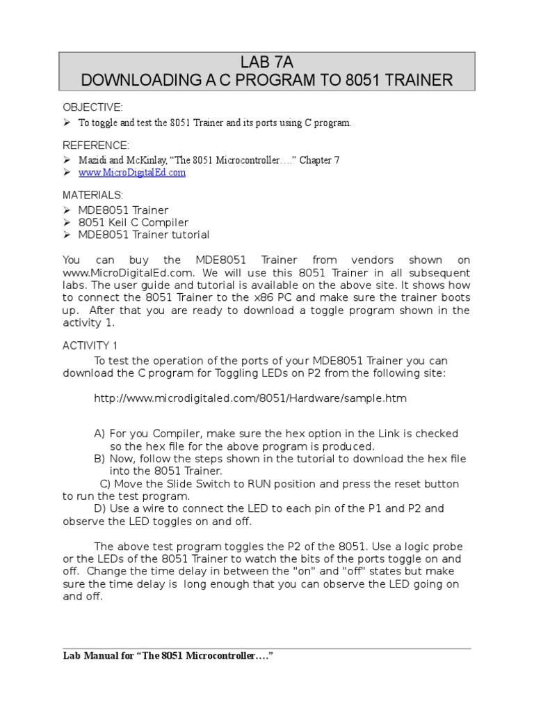 C Program for 8051 Trainer LED Toggling | PDF
