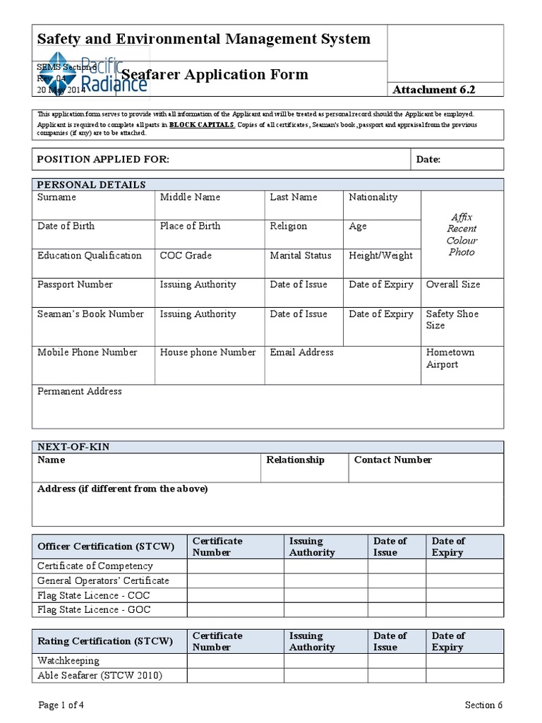 Seafarer Application Form Template | PDF | Business