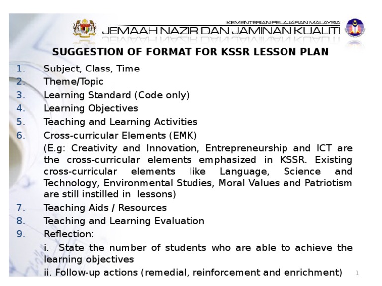 Suggestion of Format For KSSR Lesson Plan | PDF