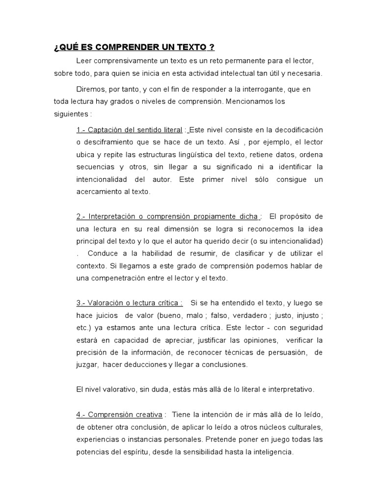 ¿Qué es Comprender un texto? | PDF | Chocolate | Comprensión lectora